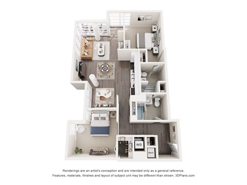 Floor plan for 2 beds, 2 baths, 1088 sqft